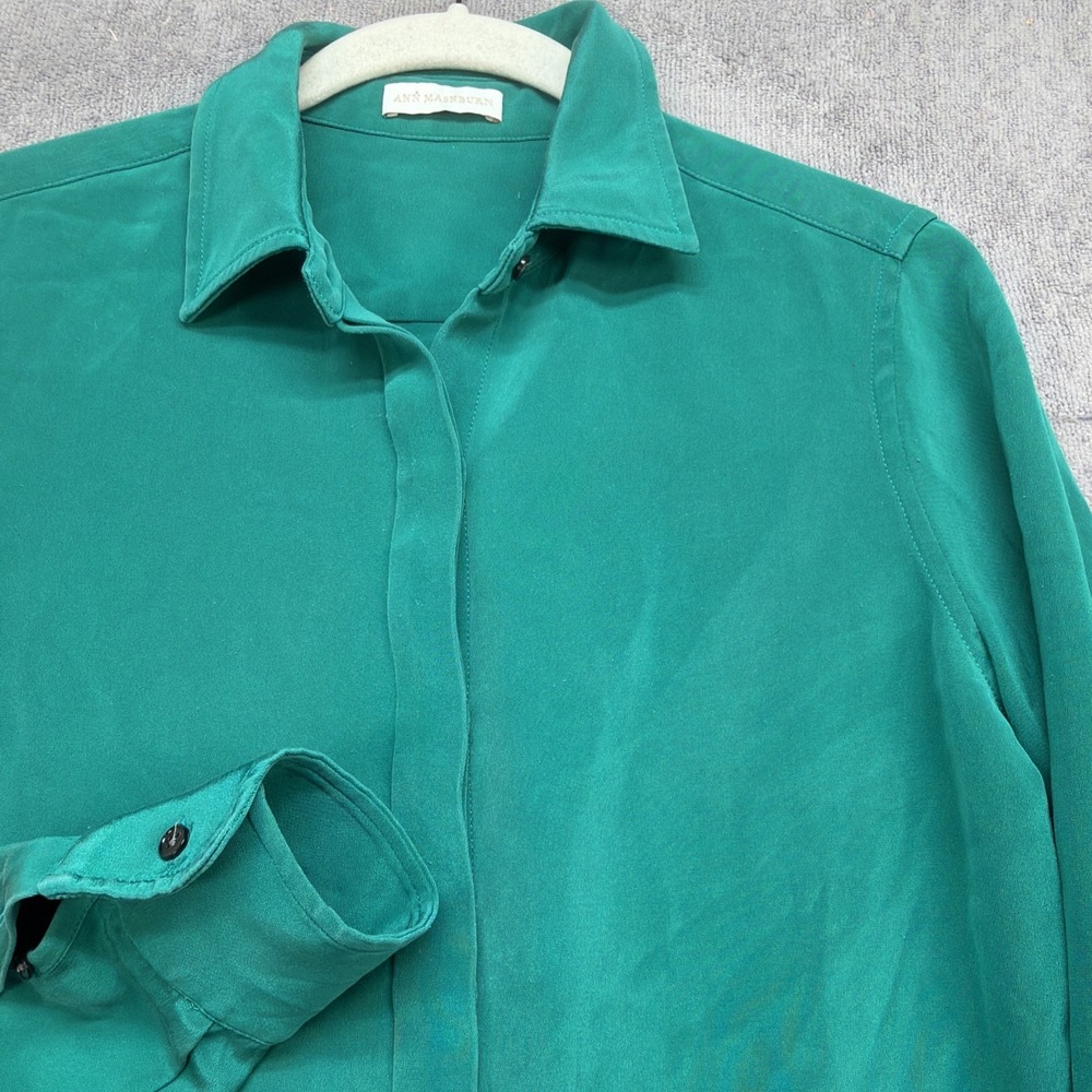Ann‎ Mashburn Button Down Blouse Green Classic Preppy Tailored S